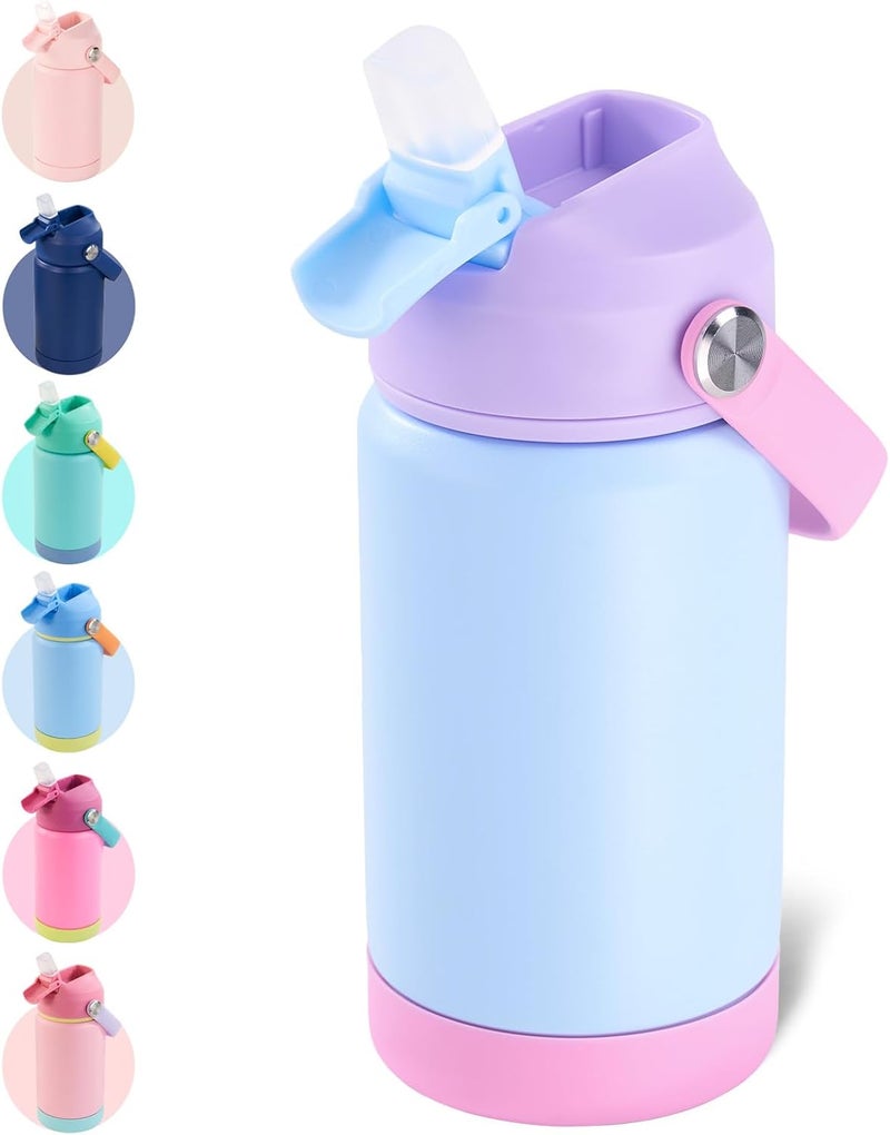 Kerilyn 12oz Kids Water Bottle, Stainless Steel Insulated Water Bottle for Kids, Toddler Cup with Straws Leak-Proof, Toddler Water Bottles for School Boys Girls, BPA Free, Cerulean - Image 1